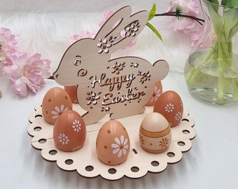 Laser Cut Wooden Easter Bunny Egg Holder, Handmade Rabbit Decor