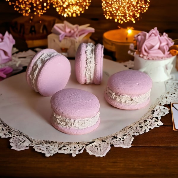 4er Set - Gefälschte Pastell Rosa Macarons, Gefälschter Kuchen Keks, Fake Macaron, Fake Macaron, Hochzeits Macaron