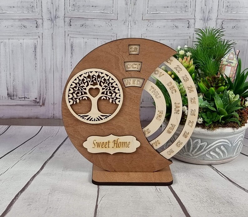 Wooden Desk Calendar, Tree of Life Perpetual Desc Calendar