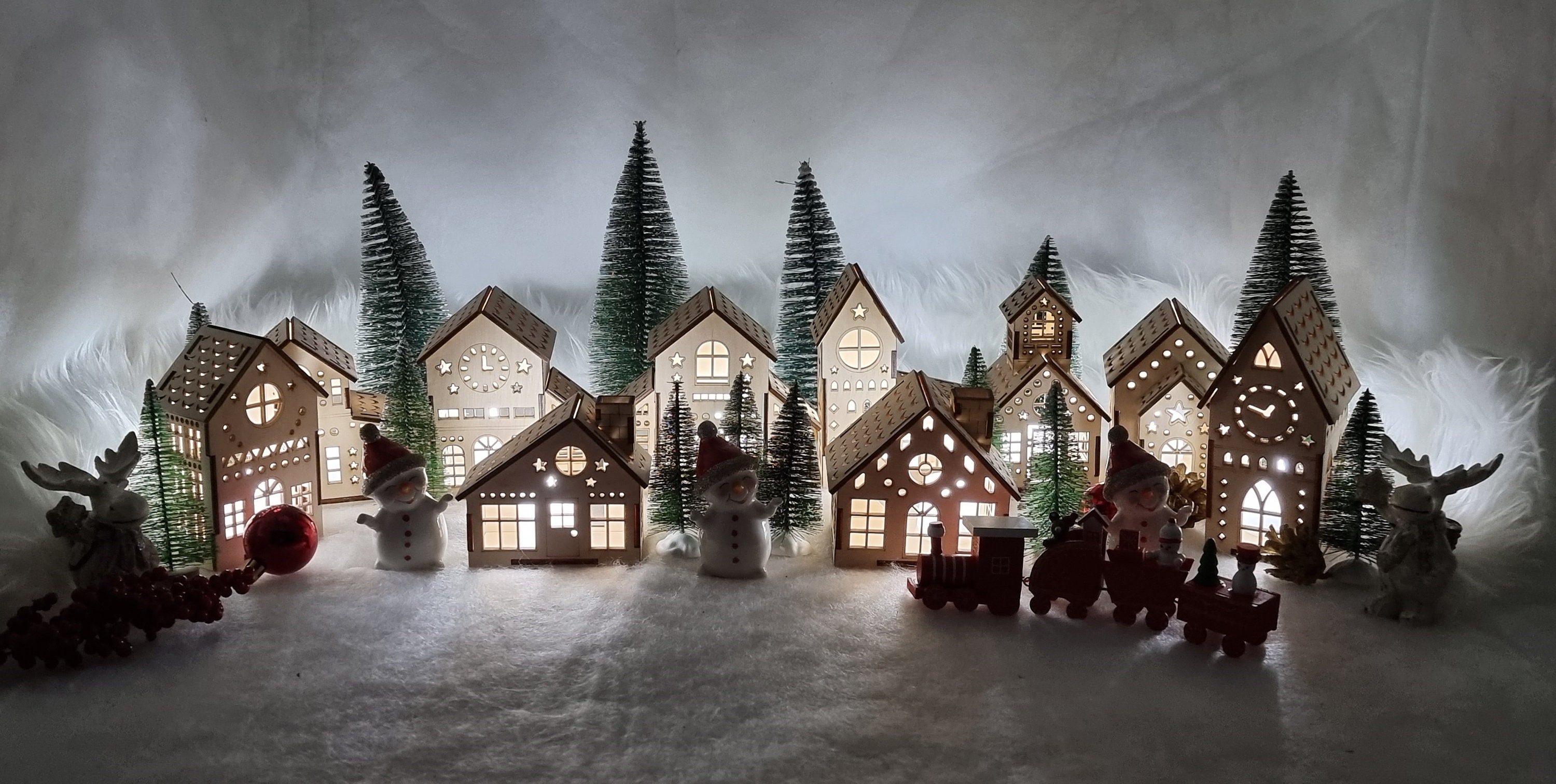 Physical Product 10pcs Christmas Village Light up Wooden Etsy