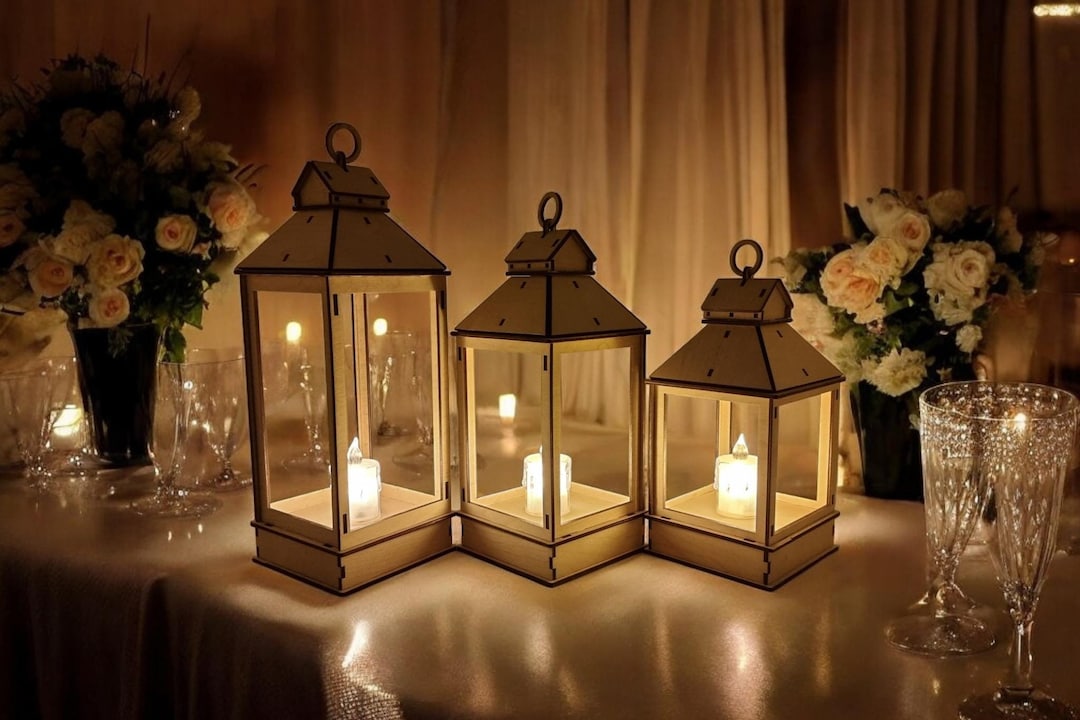 24 Pcs Wooden Candle Lantern Centerpiece Set - 12 Lanterns & 12 LED Candles For Wedding/Party Decor (Brown) - View #6