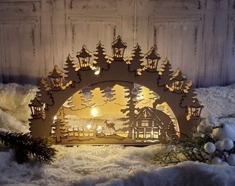 LED Christmas Village Diorama, Wooden Home Decor