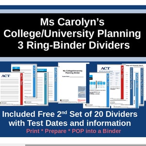 College/ University Planning Binder Dividers