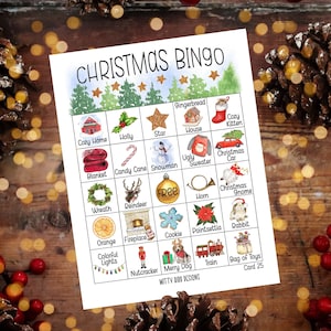 Activité de jeu de bingo de Noël imprimable avec 50 cartes uniques pour enfants, adolescents ou adultes - Idéal pour les fêtes ou les salles de classe - PDF