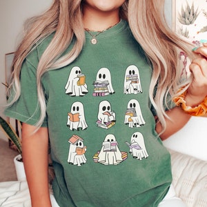 Comfort Colors® Cute Ghost Reading Book Halloween Tshirt, Ghost Reading Book Girly Shirt, Ghost Girly Halloween Gift, Trendy Halloween Gift