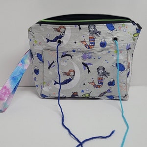Knitting Project Bag, Fiber Arts Project Bag, Crochet Bag, Knitting Bag, Organizer Bag, Project Tote, Artist Gift, Crafter Gift, Mermaids,