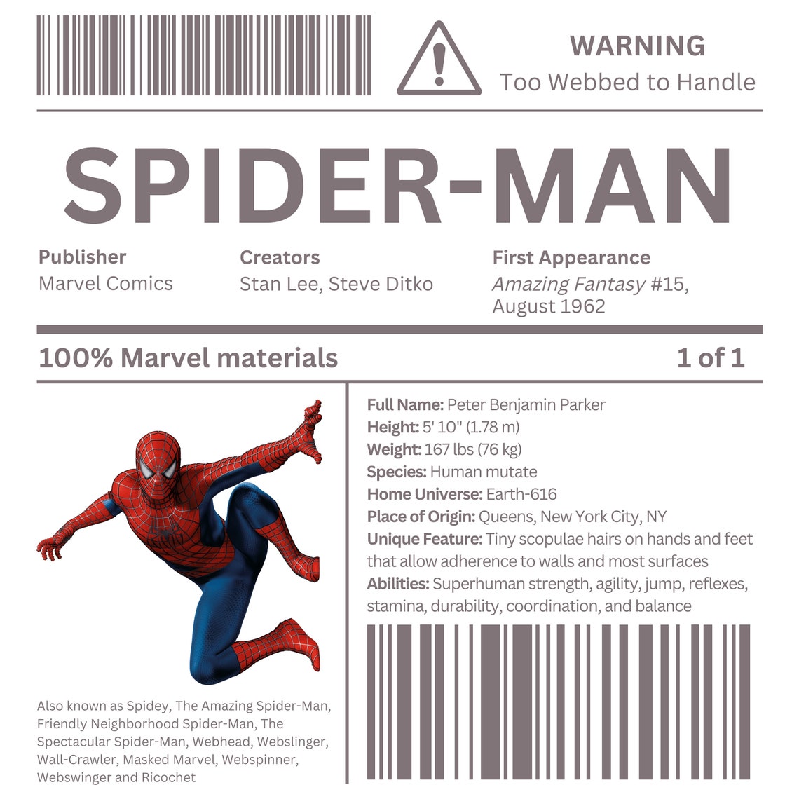 Spiderman Barcode Image SVG JPG PNG Marvel Comics Peter Etsy