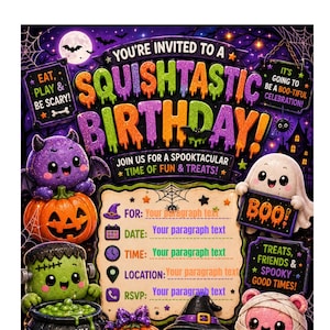 Invitation modifiable pour une fête d'Halloween pour enfants, invitation pour une fête de raviolis tout mous (téléchargement numérique)