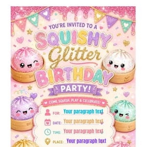 Glitter Squishy Dumpling Birthday Invitation, Editable Birthday Invite (Digital Download)