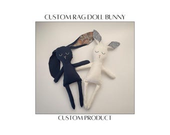Custom Rag Doll Bunny, Personalized Stuffy, Embroidered Name