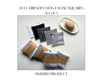 Eco-Friendly Dog-Themed Facial Squares – Set of 5 Reusable Cotton & Terry Cloth Makeup Remover Pads