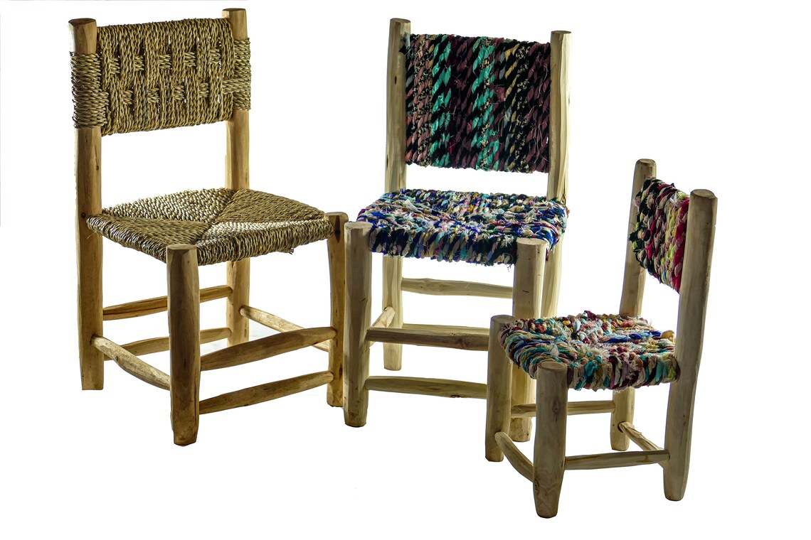 Wooden Table Chair Rope Seat Etsy