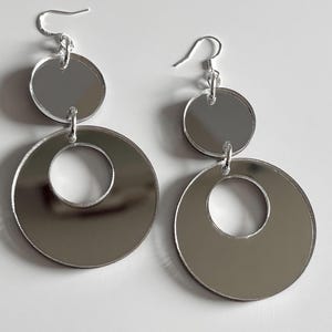 Luna Loop Mirror Drop Earrings | Retro 60s Mod Statement Cutout Dangle | Vintage Space Age Jewellery | Silver Gold Go Go Fashion 70s