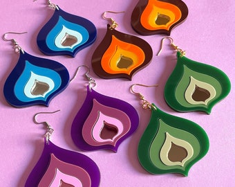 60s 70s RETRO ACRYLIC EARRINGS - ‘Daphne’ Vintage inspired statement teardrop jewellery - 4 colour ways!