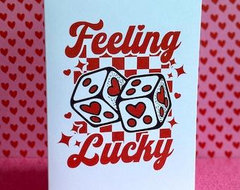 Feeling Lucky Dice Card | Retro Valentine’s or Anniversary | Vintage-Inspired A6 Greeting Card with Envelope | Mid Century 50s 60s 70s