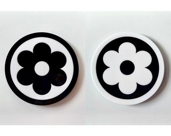 60s style Mod Monochrome Flower Acrylic Coaster | Single or sets