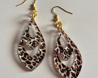 Leopard Groove Cutout Dangles | Retro Cheetah Acrylic Earrings | 50s 60s MCM Vintage Inspired Earrings