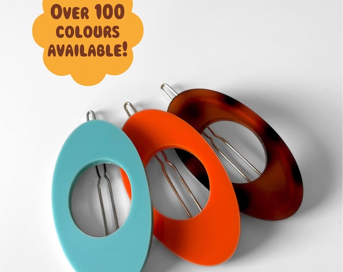 Retro 'JUDY' Acrylic Hair Clip – 60s 70s Mod Inspired Barrette | 100+ Colours | Curved Oval Slide Clip | Handmade Hair Accessory