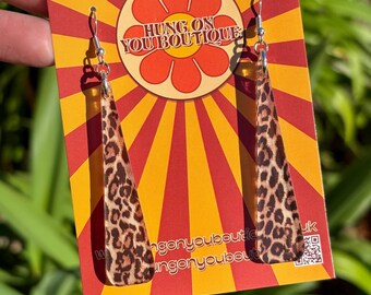 Leopard Print Taper Drop Earrings – Vintage Inspired Retro Dangles | Lightweight Gloss Acrylic | Rockabilly Pin Up Gift