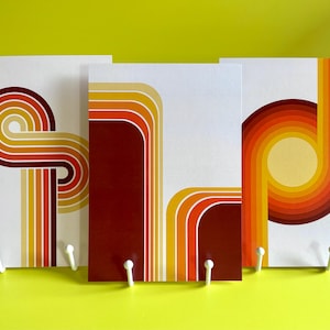 Arte de pared con rayas supergráficas retro A5 / Impresiones estilo años 60 y 70 / Decoración moderna y moderna de mediados de siglo