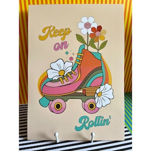IMPRESIÓN DE PATINES RETRO A4: ilustración de decoración de pared inspirada en la década de 1970