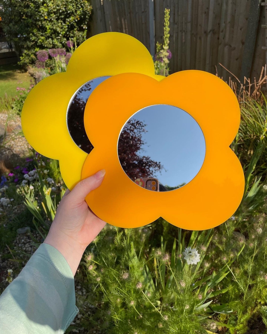 60s 70s RETRO FLOWER MIRROR Acrylic 'dottie' Flower Mirror Wall Hanging