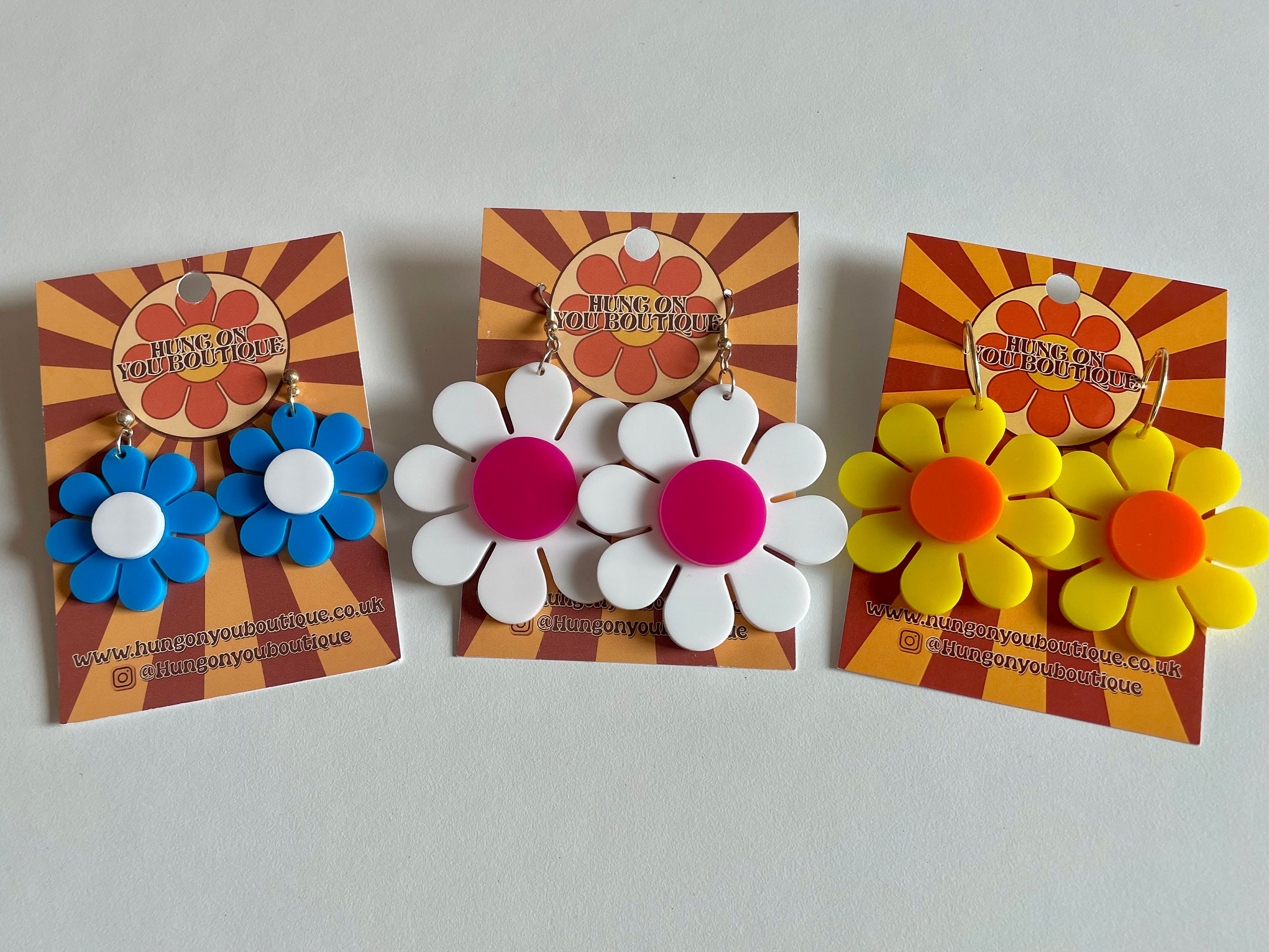 Orecchini A Fiore Margherita In Acrilico – Stile Anni 70 E Y2K, Pendenti Doppi, Gialli, Vintage