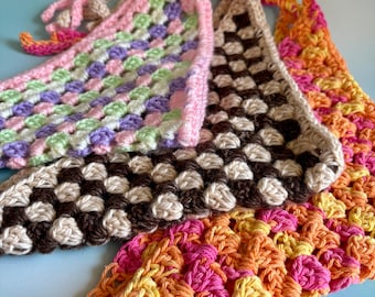60s/70s Style Retro Boho Crochet Bandana | Handmade with Wool | Vintage Inspired Headscarf