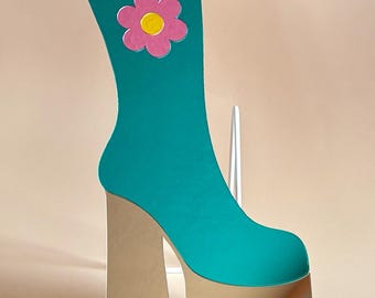 PLATFORM MIRROR HANGING | 'Boogie Shoe' Wall Art - Flower Design | 70s Glam Rock Disco style | Vintage inspired
