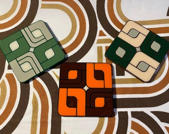 Retro Tile Acrylic Coaster | Singles or Sets | 3 Colourways | 60s 70s Vintage inspired