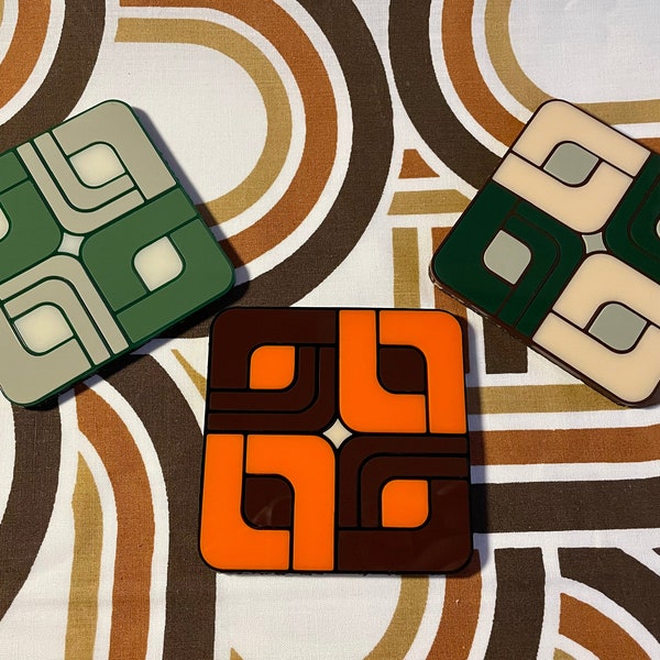 Retro Tile Acrylic Coaster | Singles or Sets | 3 Colourways | 60s 70s Vintage inspired