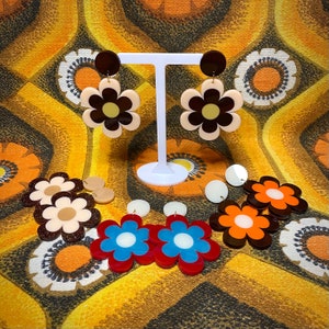 60s 70s RETRO FLOWER EARRINGS - Delilah Daisy Acrylic Mod earrings - Vintage inspired Mid century style - Brown, orange, cream, green