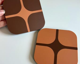 70s Retro Curve Tile Coasters | Singles and Sets | 60s Mid Century Homeware | Vintage Inspired Colour block Design