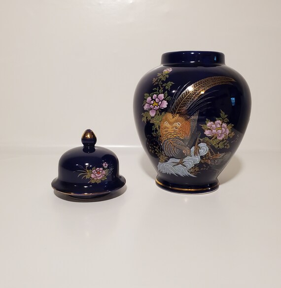 Vintage Japanese Kutani Ginger Jar Cobalt Blue Vase Etsy
