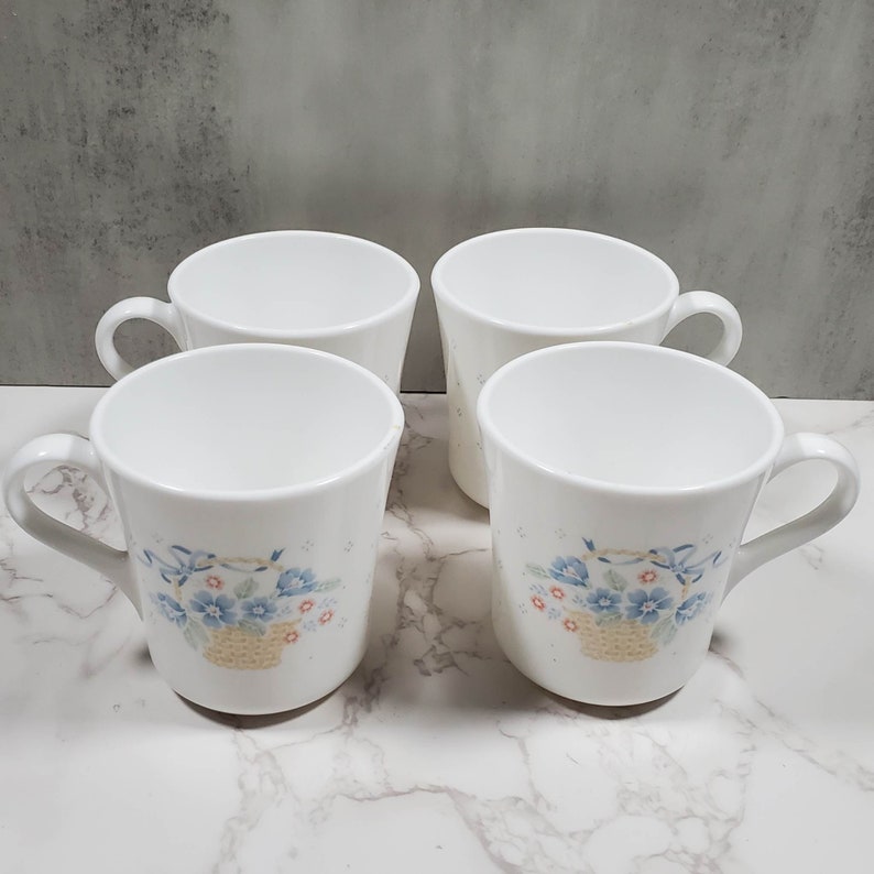 Set of 4 Corning Tea Cups Blue Floral Teacups Tea Cup Sets Etsy