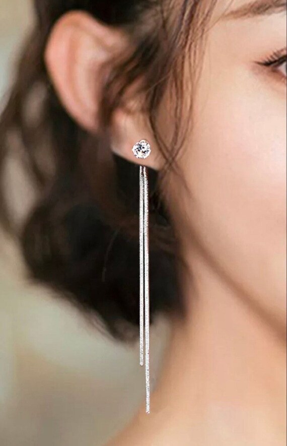 2020 New Silver Color Long Crystal Tassel Dangle Earrings for