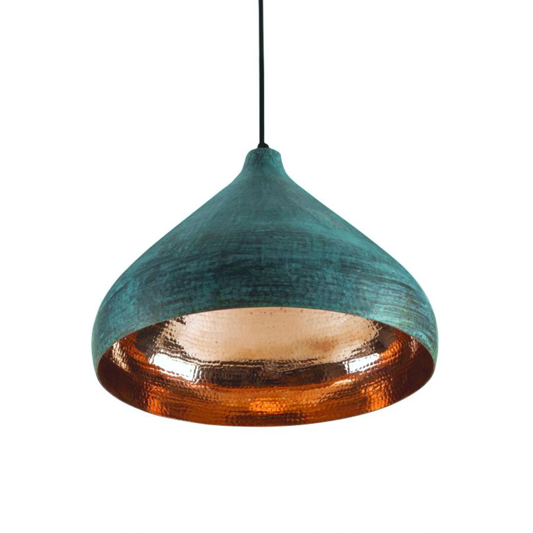 Oxidized Industrial Copper Pendant Light Hammered Copper Kitchen Island