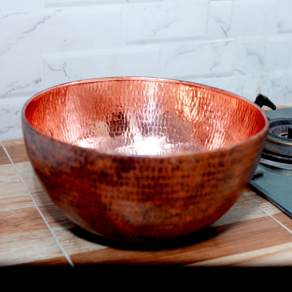 Red Co. 5 Quarts Large 11” Round Hammered Pure Copper Mixing Bowl with  Handle