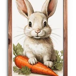 Easter Bunny Carrot Wall Art Printable – Cute Rabbit Digital Download, Spring Nursery Decor, Kids Room Easter Bunny Print, Instant Download