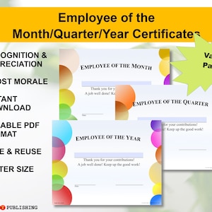 Certificate, Award, Recognition, Appreciation, Employee, Month, Quarter, Year, Morale, Ceremony,  Template,Fillable, Printable, Digital,PDF