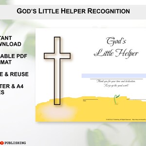 Certificate, Award, VBS, Recognition, Sunday School, Church,Religion,God&#39;s Little Helper, Template, Fillable, Printable,Digital Download,PDF