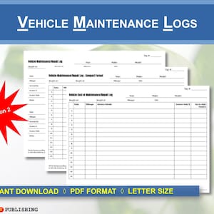 Vehicle Maintenance Logs | Car Service Log | Auto Repair Log | Automobile | Tracking | Checklist | List | Printable | Digital Download | PDF