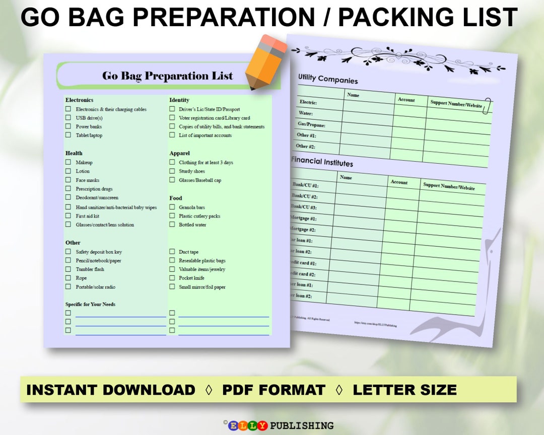 Go Bag Packing List Go Bag Packing Last Minute Urgent Etsy