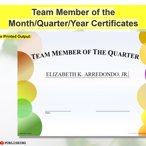 Team, Member,month, Quarter, Year, Certificate, Award, Recognition ...