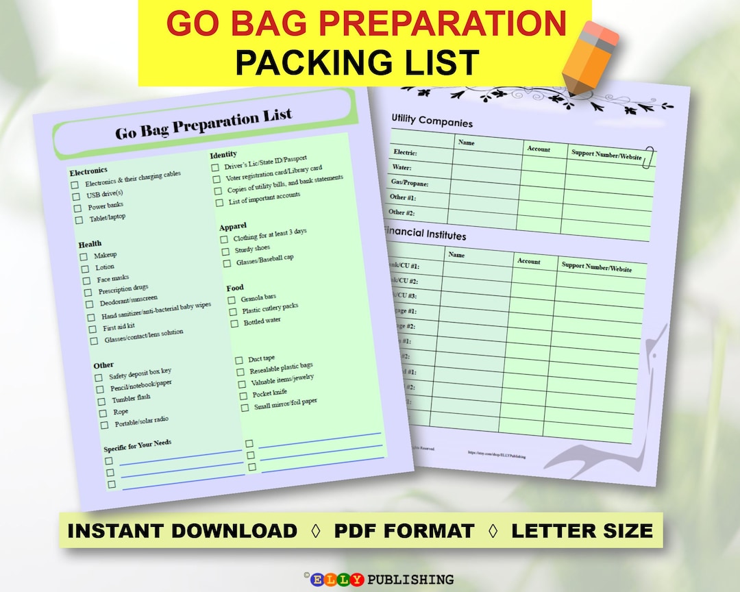 Go Bag Packing List Go Bag Packing Last Minute Urgent Etsy