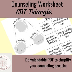 CBT Kognitive Verhaltenstherapie Interaktives Arbeitsblatt und Poster mit Szenarios für Beratung und Therapiesitzungen