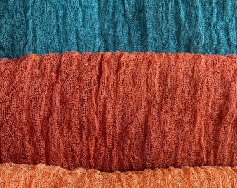 Boho Wedding Table Runner/Cotton gauze scrim/ hand dyed cheesecloth/ Green-terraccota wedding colors