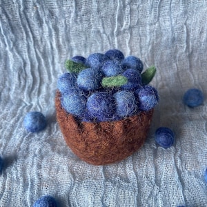 Blueberry Basket, Hand Felted Fruit Box Ornament, Handmade Charm