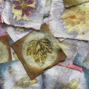 Eco Printed Cotton Scrim Fabric Bundle – 12 Pieces for Junk Journals, Mixed Media, Slow Stitching, Creative Embroidery