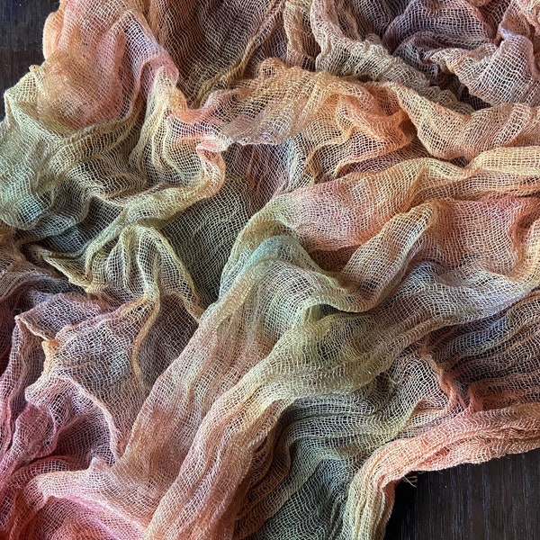 Cotton gauze scrim/ hand dyed cheesecloth / gauze table runner multicolor /lfall colors/autumn